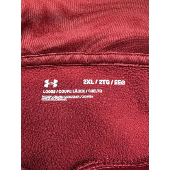 Under Armour Hoodie Mens 2XL Red Loose Fit Pullover Sweatshirt Spell Out Fleece - Picture 3 of 8